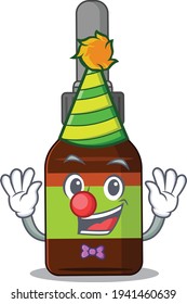 Friendly clown liquid bottle mascot design concept. Vector illustration