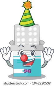 Friendly clown medical medicine bottle mascot design concept. Vector illustration