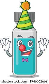 Friendly clown medical test bottle mascot design concept. Vector illustration