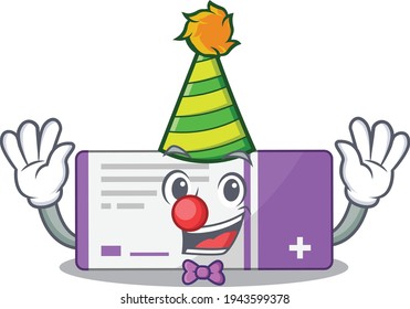 Friendly clown medicine box mascot design concept. Vector illustration