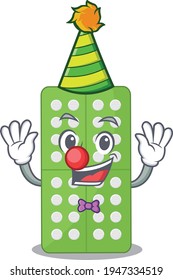 Friendly clown medicine pills mascot design concept. Vector illustration