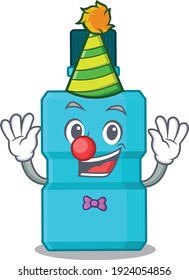 Friendly clown mouthwash mascot character design concept. Vector illustration