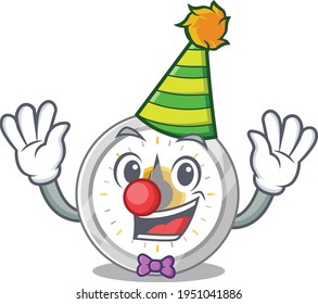 Friendly clown old kitchen timer mascot design concept. Vector illustration