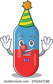 Friendly clown pills drug mascot design concept. Vector illustration