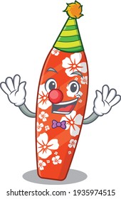 Friendly clown surfboard mascot character design concept. Vector illustration