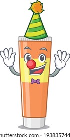 Friendly clown toothpaste mascot character design concept. Vector illustration