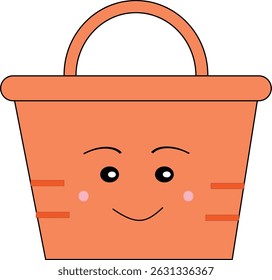Uma cesta amigável e colorida com um rosto sorridente, adequada para organizar ferramentas, brinquedos ou suprimentos em ilustrações educacionais.