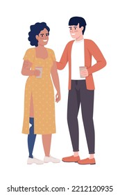 Friendly communication semi flat color vector characters. Editable figures. Full body people on white. Interaction simple cartoon style illustration for web graphic design and animation