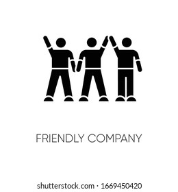 Friendly company black glyph icon. Friendship, social communication, fellowship silhouette symbol on white space. Best friends group spend time together. Vector isolated illustration