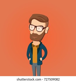 Friendly and cool hipster character with glasses. Vector illustration.
