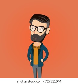 Friendly and cool hipster character with glasses. Vector illustration.