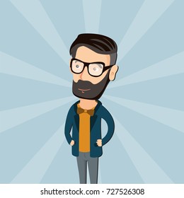 Friendly and cool hipster character with glasses. Vector illustration.