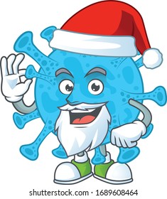 Friendly coronavirus backteria Santa cartoon character design with ok finger