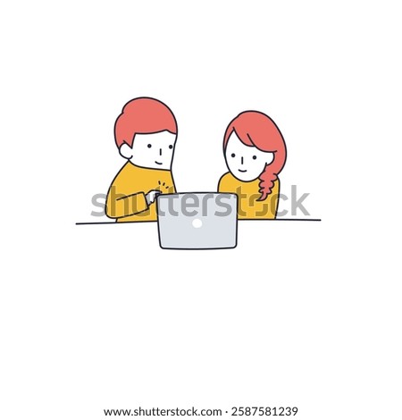 A friendly couple gathering information on a computer