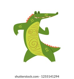 Friendly crocodile standing on two legs, funny predator cartoon character vector Illustration on a white background