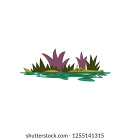 Friendly crocodile swimming in a pond, funny predator cartoon character vector Illustration on a white background