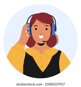 Friendly Customer Service Representative Character Wearing A Headset And Smiling, Ready To Assist Callers, Symbolizing Customer Support, Communication, And Professionalism. Cartoon Vector Illustration