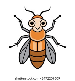 Friendly Cute Bee Waving and Bee Smiling cartoon illustration