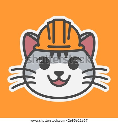 A friendly cute cartoon cat mascot wearing a construction hard hat. This design combines friendliness with industry, making it an ideal choice for a modern logo, avatar, or sticker