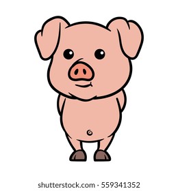 Friendly and Cute Cartoon Pig or Piglet Vector Illustration