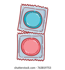 Friendly cute hand drawn condoms illustration. Birth control, contraceptive, protection art in vector cartoon, doodle style. Can be used for card, poster, banner, advertising design