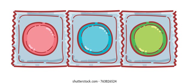 Friendly cute hand drawn condoms illustration. Birth control, contraceptive, protection art in vector cartoon, doodle style. Can be used for card, poster, banner, advertising design
