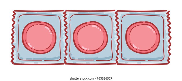 Friendly cute hand drawn condoms illustration. Birth control, contraceptive, protection art in vector cartoon, doodle style. Can be used for card, poster, banner, advertising design