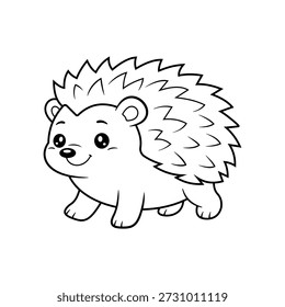 Uma simpática ilustração de ouriço bonito em estilo de arte de linha limpa usada para páginas para colorir e livros infantis
