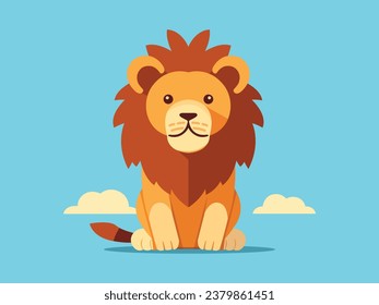 Friendly cute lion on blue background