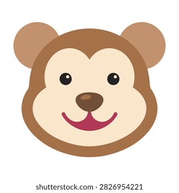 A friendly and cute monkey face icon featuring a smiling expression. Perfect for nursery wall art, educational materials, baby shower invitations, and kid designs.