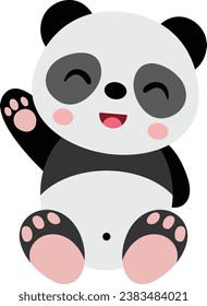 Friendly cute panda waving isolated
