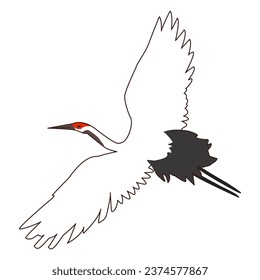 Friendly cute red-crowned or Japanese crane. cartoon