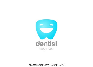 Friendly Dentist dental clinic Logo design vector template.
Happy smiling Tooth Dent character abstract Logotype concept icon.