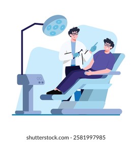 A friendly dentist examines a patient in a comfortable dental chair using modern equipment Perfect for healthcare and dental websites