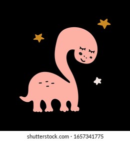 Friendly dinosaur. Hand drawn vector illustration for greeting card, t shirt, print, stickers, posters design.