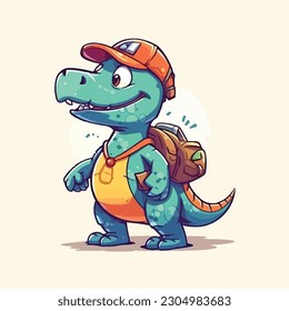 Friendly dinosaur mascot character for kids amusement park.