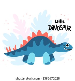 Friendly dinosaur stegosaurus. Children flat hand drawn style vector illustration. Cute smiling dino for kids book, games, posters.