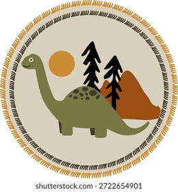 Dinosaurio amistoso en un paisaje de montaña caprichoso
