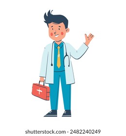 Friendly Doctor holding Medical Bag Illustration. Inspiring Future Career for Kids