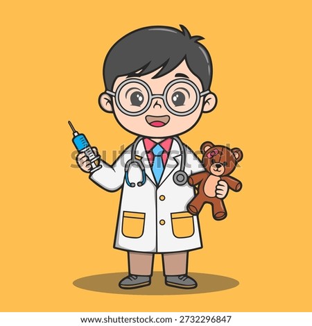 Friendly doctor illustration vector icon for kids' healthcare stickers, medical books, and clinics