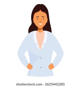Médico amistoso está sonriendo con las manos en las caderas