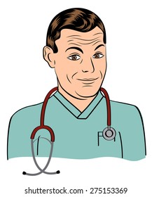 friendly doctor smiling, illustration in vector format