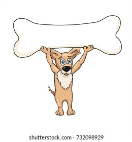 A friendly dog ??holds a bone on which you can write your text. Vector illustration. The symbol of two thousand and eighteenth year