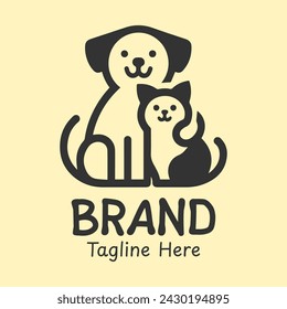 Friendly dog and cat duo in a charming logo. Vector Logo