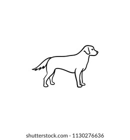 Friendly dog hand drawn outline doodle icon. Pet care and safety dog walking concept. Vector sketch illustration for print, web, mobile and infographics on white background.