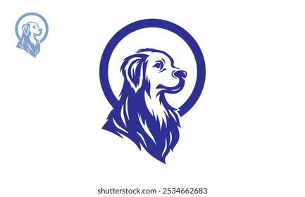 Logotipo amistoso del perro, silueta del perro feliz lindo cerca de las Ilustraciones vectoriales