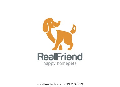 Friendly Dog Silhouette Logo design vector template negative space style. Home Pet Logotype Veterinary clinic icon. Real Friend concept.