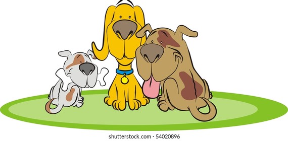 Friendly dogs color vector illustration