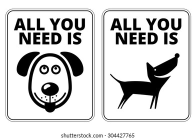 Friendly Dogs  Signs Humorous Comic Labels and Plates Collection. Vector Illustration