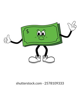 Friendly Dollar Bill Cartoon Mascot with Fun Gesture